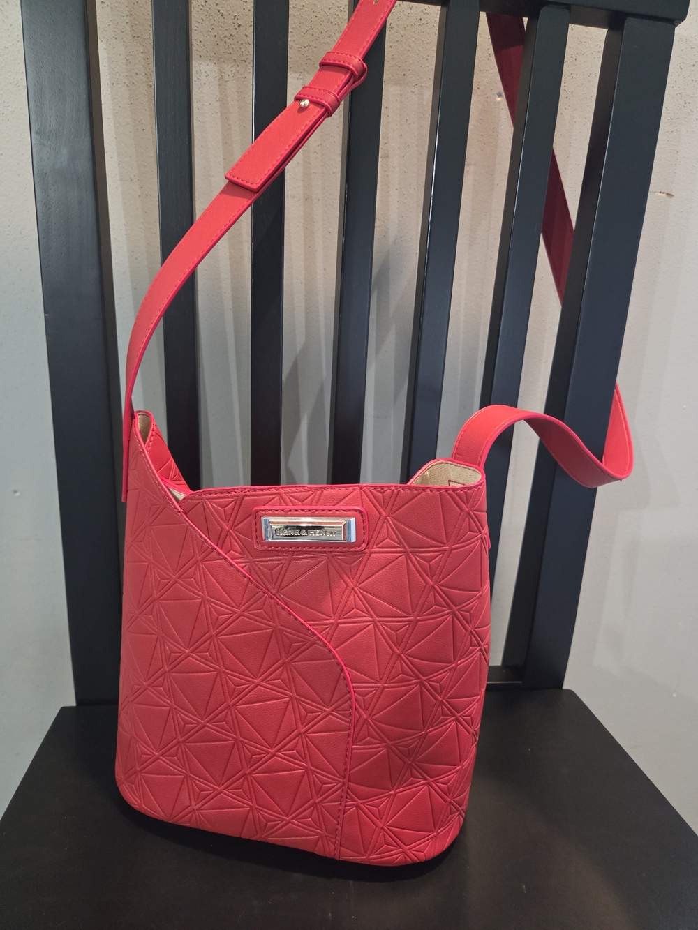 Quilted Coral Red Crossbody Bag with Adjustable Strap